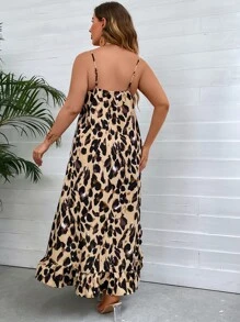 SHEIN Clasi 大碼滿版印花荷葉邊高低下擺吊帶連衣裙 - 彩色 - 查看 2