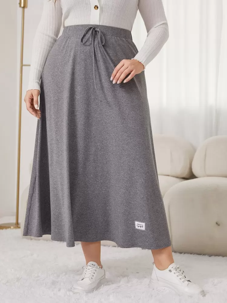 Mulvari Plus Knot Waist Patch Detail Skirt - Grey - View 3