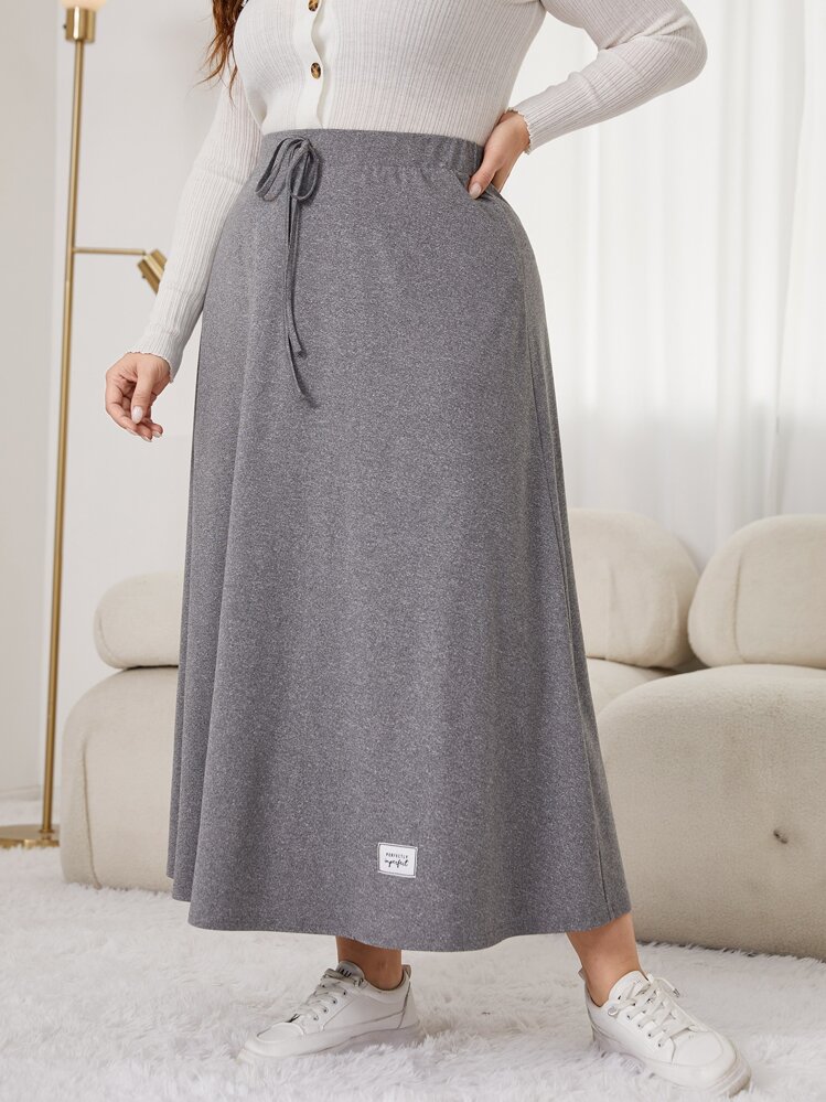 Mulvari Plus Knot Waist Patch Detail Skirt - Grey - View 4
