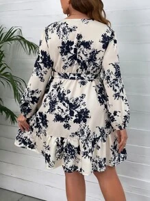 SHEIN Clasi Đầm Plus Size Trọn gói Thắt lưng Viên lá sen Hoa Boho - Nhiều màu - Xem 2