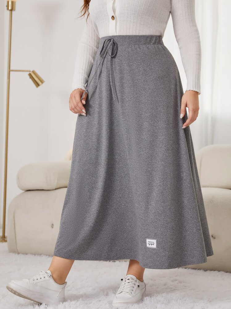 Mulvari Plus Knot Waist Patch Detail Skirt - Grey - View 5