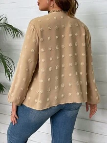 SHEIN LUNE Plus Swiss Dot Lantern Sleeve Blouse - Khaki - View 2