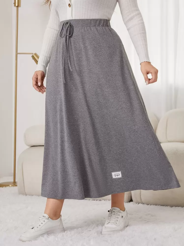 Mulvari Plus Knot Waist Patch Detail Skirt - Grey - View 6