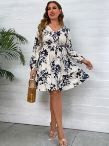 SHEIN Clasi Đầm Plus Size Trọn gói Thắt lưng Viên lá sen Hoa Boho - Nhiều màu - Xem 3