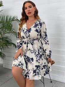 SHEIN Clasi Đầm Plus Size Trọn gói Thắt lưng Viên lá sen Hoa Boho - Nhiều màu - Xem 4