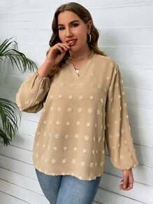 SHEIN LUNE Plus Swiss Dot Lantern Sleeve Blouse - Khaki - View 4