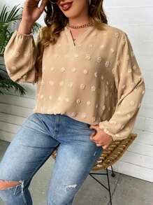 SHEIN LUNE Plus Swiss Dot Lantern Sleeve Blouse - Khaki - View 9