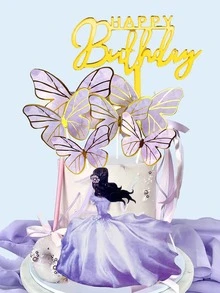 8 piezas Decoración de pastel letra y mariposa - Multicolor - Ver 2