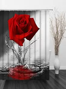 玫瑰印花防水浴簾 - 彩色 - 查看 1