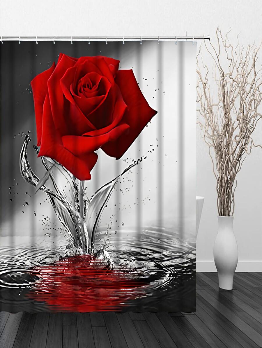 玫瑰印花防水浴簾 - 彩色 - 查看 1