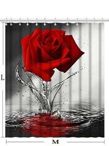 玫瑰印花防水浴簾 - 彩色 - 查看 6