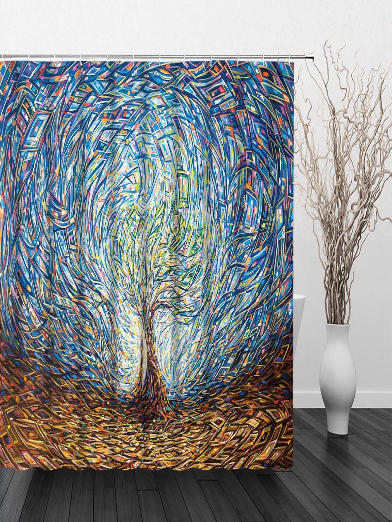 1入組抽象樹圖案防水浴簾 - 彩色 - 查看 1