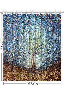 1入組抽象樹圖案防水浴簾 - 彩色 - 查看 5