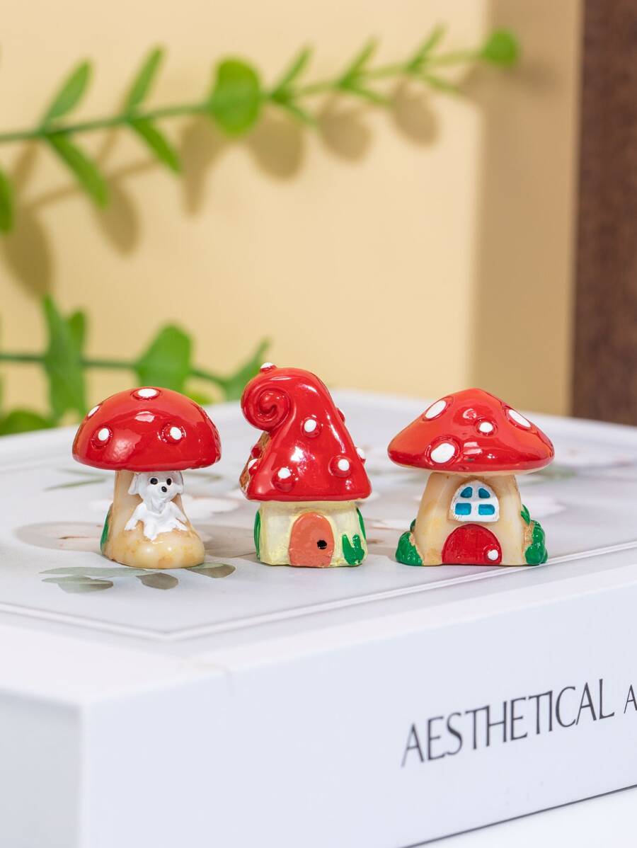 3pcs Mushroom House Shaped Decoration Craft Best Gifts Birthday - Multicolor - View 1
