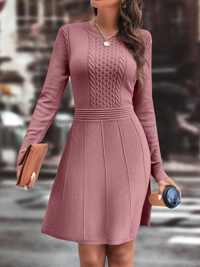 EMERY ROSE Cable Knit Seam Detail Sweater Dress Fall Winter Cloth For Women