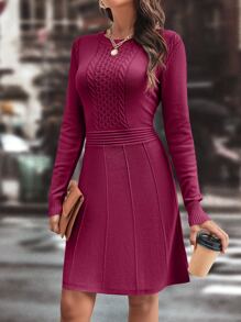 Ellegaria. Cable Knit Seam Detail Sweater Dress Fall Winter Cloth For Women