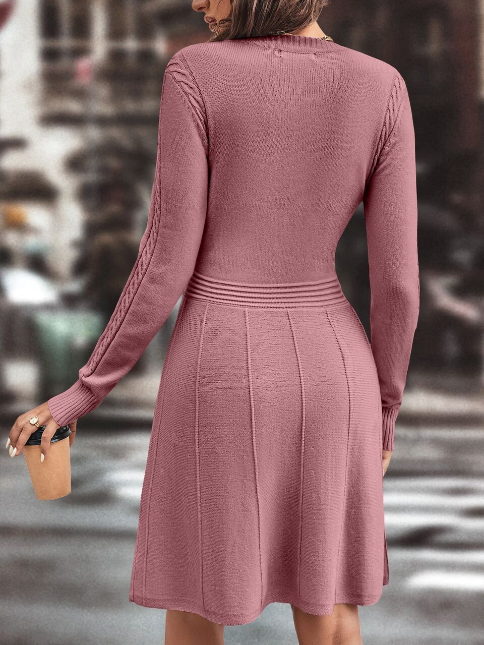 Cable Knit Seam Detail Sweater Dress Fall Winter Cloth For Women