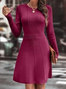 Ellegaria. Cable Knit Seam Detail Sweater Dress Fall Winter Cloth For Women