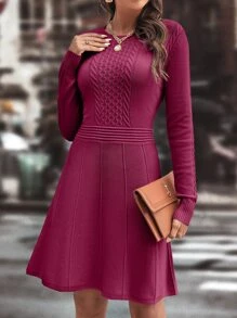 Ellegaria. Cable Knit Seam Detail Sweater Dress Fall Winter Cloth For Women