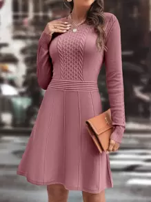 Ellegaria. Cable Knit Seam Detail Sweater Dress Fall Winter Cloth For Women