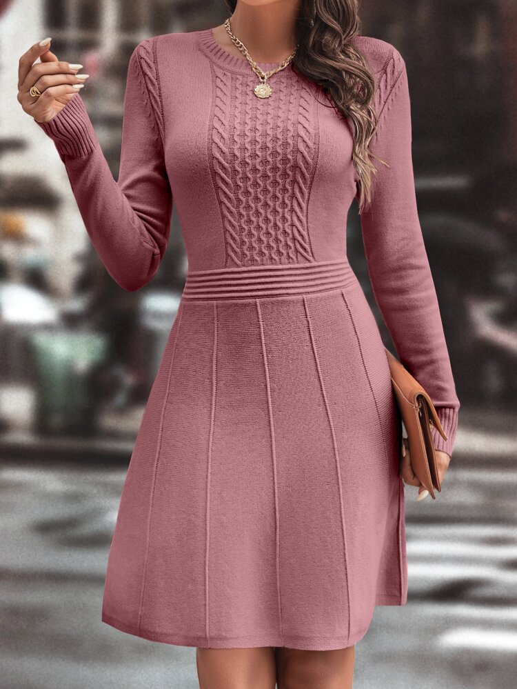 Cable Knit Seam Detail Sweater Dress Fall Winter Cloth For Women
