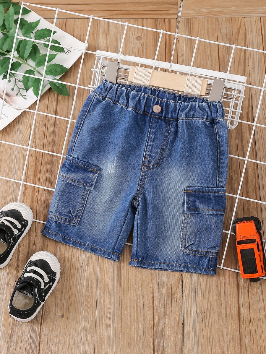 Baby Boy Flap Pocket Cargo Denim Shorts - Dark Wash - View 1