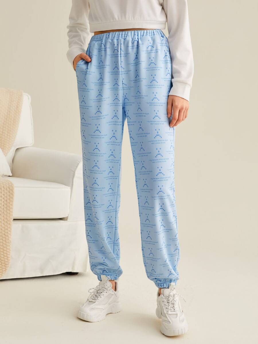 THE BIG BANG THEORY X SHEIN 緊身長褲,全印花設計,斜口袋款式 - 淺藍色 - 查看 1