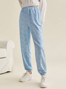 THE BIG BANG THEORY X SHEIN 緊身長褲,全印花設計,斜口袋款式 - 淺藍色 - 查看 4