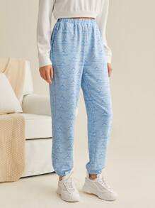 THE BIG BANG THEORY X SHEIN 緊身長褲,全印花設計,斜口袋款式 - 淺藍色 - 查看 6