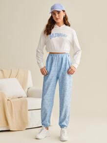 THE BIG BANG THEORY X SHEIN 緊身長褲,全印花設計,斜口袋款式 - 淺藍色 - 查看 7