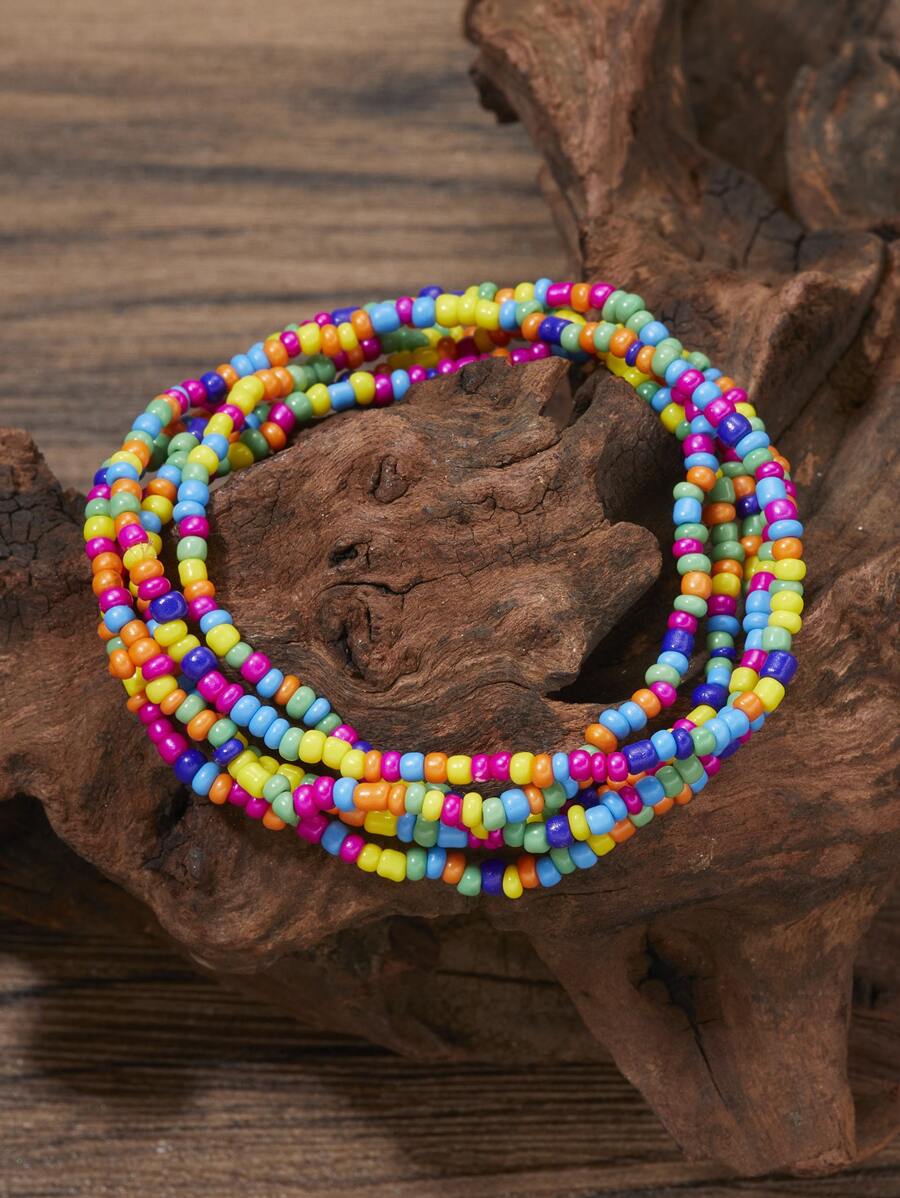 5pcs Random Color Block Beaded Bracelet | SHEIN USA
