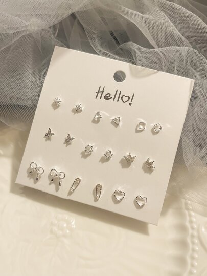 9pairs Crown & Bow Stud Earrings Valentines,Mom,Mother,Mother's Day,Gift