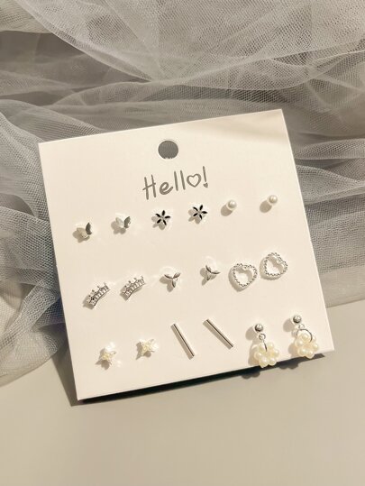 9 对心形和人造珍珠装饰耳钉情人节、妈妈、母亲、母亲节、礼物