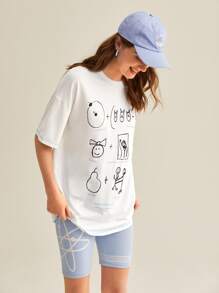 THE BIG BANG THEORY X SHEIN 標語和卡通圖案落肩T恤 - 白色 - 查看 4