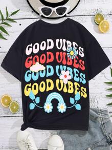 Girls Floral & Slogan Graphic Tee - Black - View 1