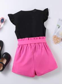 SHEIN Bộ hai mảnh Gái Xù Quần paper-bag Tim Dễ thương - Nhiều màu - Xem 2