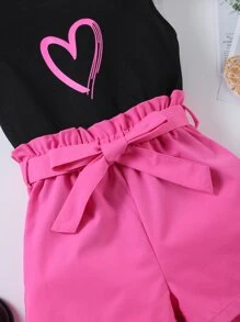 SHEIN Bộ hai mảnh Gái Xù Quần paper-bag Tim Dễ thương - Nhiều màu - Xem 3