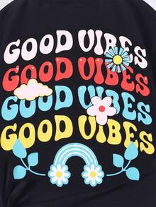 Girls Floral & Slogan Graphic Tee - Black - View 3