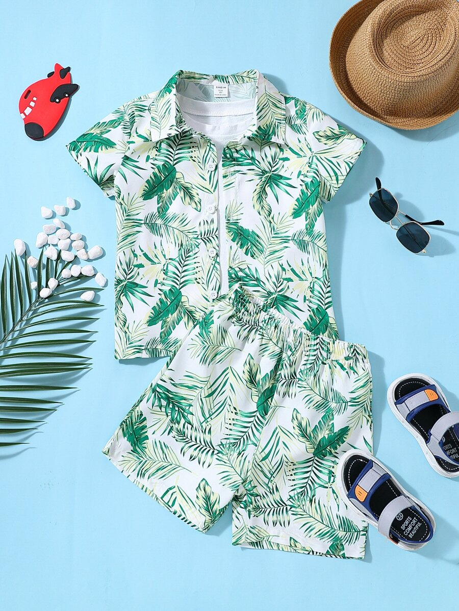 Toddler Boys Tropical Print Shirt & Shorts Without Tee - Multicolor - View 1