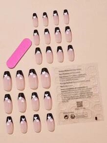 24 chiếc Long Quan Tài Trái Tim In Móng Tay Giả và 1 Dũa Móng Tay và 1 Băng Dính - Nhiều màu - Xem 2