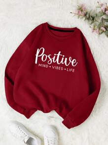 SHEIN LUNE Letter Graphic Drop Shoulder Thermal Sweatshirt - Burgundy - View 1