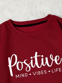 SHEIN LUNE Letter Graphic Drop Shoulder Thermal Sweatshirt - Burgundy - View 5