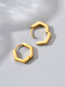 Geometric Design Hoop Earrings - Yellow Gold - View 2