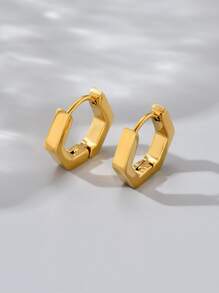 Geometric Design Hoop Earrings - Yellow Gold - View 4