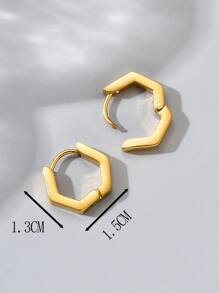 Geometric Design Hoop Earrings - Yellow Gold - View 5