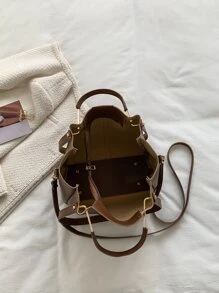 極簡風格雙把手手提包 - 棕色 - 查看 5