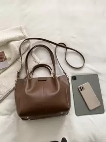 極簡手提托特包 - 棕色 - 查看 5