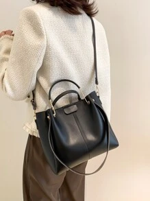 适合少女、女大学生、新人及白领人士的极简主义顶部提手包，非常适合办公室、工作、商务、通勤，最适合女性的工作包，时尚商务休闲女包，非常适合办公室商务和工作，时尚女士工作包，适合日常优雅和特殊场合 - 黑色 - 查看 2