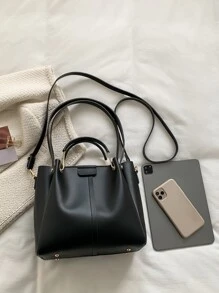 極簡風格雙把手方包 - 黑色 - 查看 4