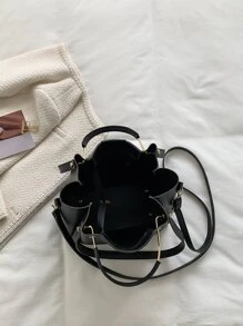 極簡風格雙把手方包 - 黑色 - 查看 6